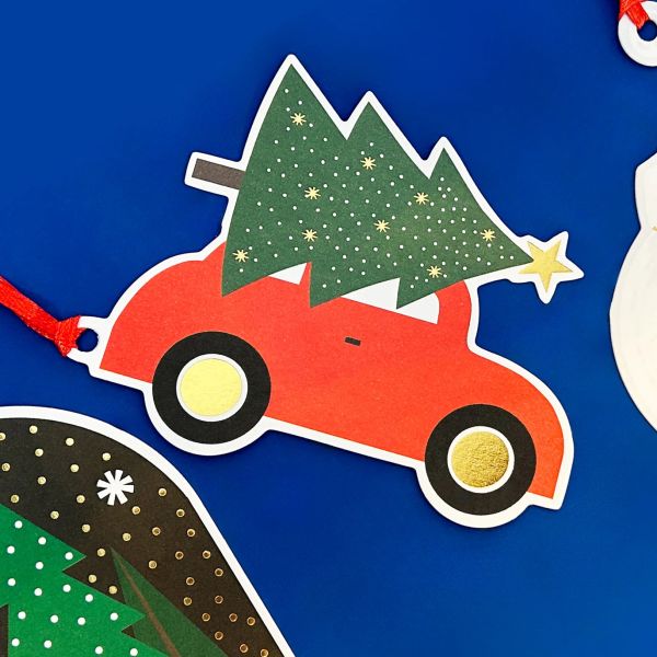 Rachel Ellen Designs Christmas Tag Pack of 4 Christmas Tree & Car | Allium Interiors