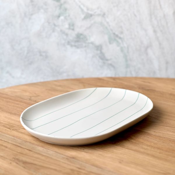 Robert Gordon Coastal Junction Oval Tray Cream with Green Stripe | Allium Interiors