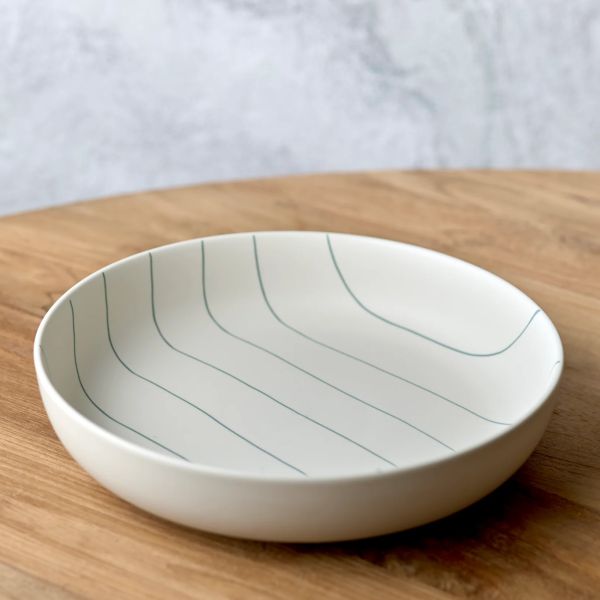 Robert Gordon Coastal Junction Salad Bowl Cream with Green Stripe | Allium Interiors