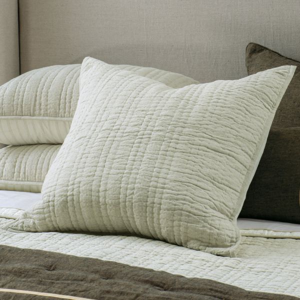 Bianca Lorenne Ricamo Oatmeal Euro PIllowsham Pair | Allium Interiors