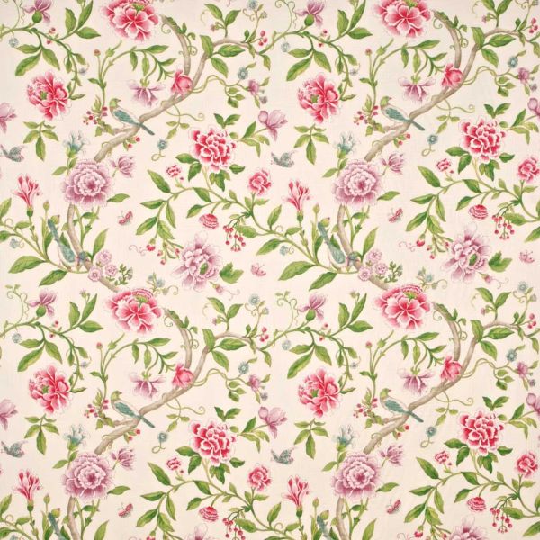 Sanderson Fabric Porcelain Garden Magenta/Leaf | Allium Interiors