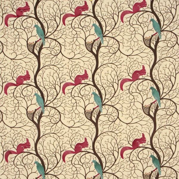 Sanderson Fabric Squirrel & Dove Teal/Red | Allium Interiors