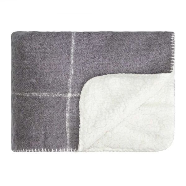 L&M Throw Sherpa Grid Frost Grey | Allium Interiors