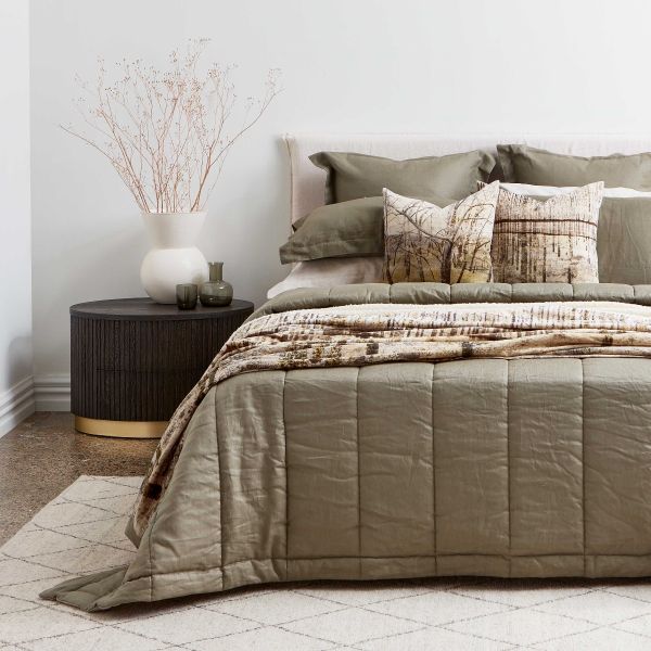 Thread Design Olive Linen Quilt | Allium Interiors