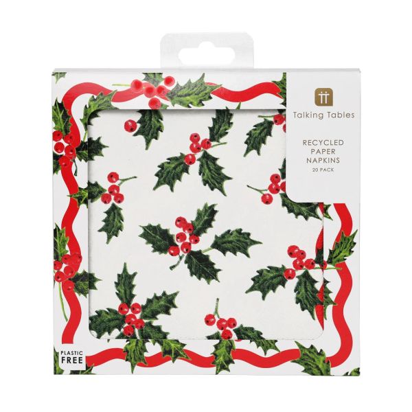 Talking Tables Christmas Napkin Holly White | Allium Interiors