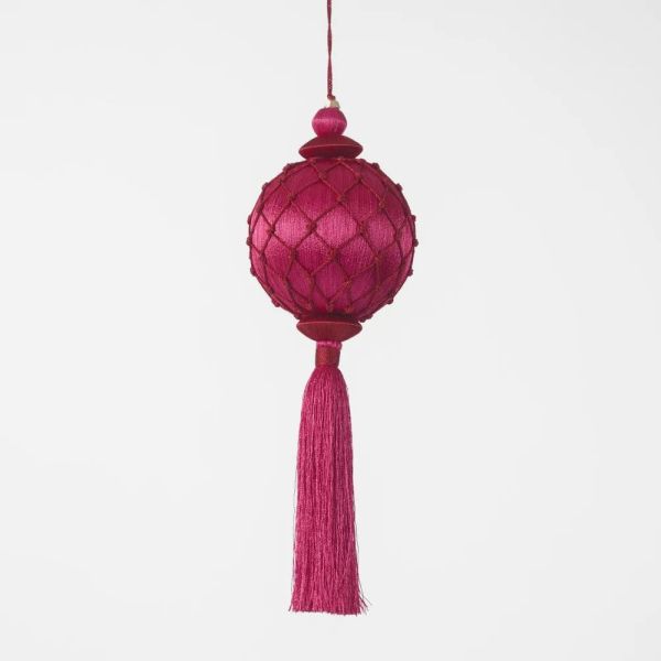 Vixen & Velvet Christmas Decoration Silk Lattice Tassel Fuchsia & Red | Allium Interiors