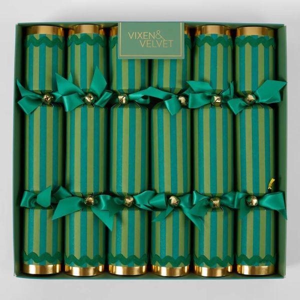 Vixen & Velvet Christmas Crackers Verdant Stripe Green | Allium Interiors