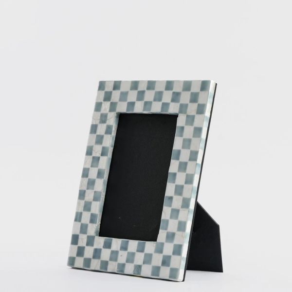 Vixen & Velvet Capiz Photo Frame Blue Check | Allium Interiors