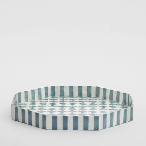 Vixen & Velvet Capiz Tray Blue Check | Allium Interiors