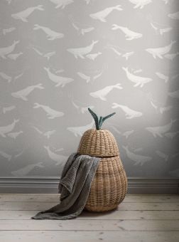 Borastapeter Wallpaper Whales Grey