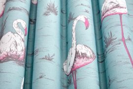Cole And Son Fabric Flamingos Linen Union White & Fuchsia on Seafoam