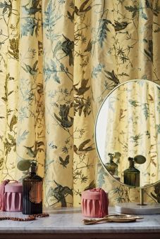 Cole And Son Fabric Hummingbirds Silk Gold & Soft Grey