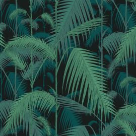 Cole And Son Fabric Palm Jungle Linen Union Viridian & Petrol on Charcoal