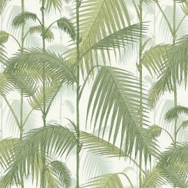 Cole And Son Fabric Palm Jungle Linen Union Olive Green on White