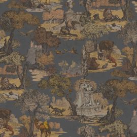 Cole And Son Fabric Versailles Grand Ginger on Charcoal