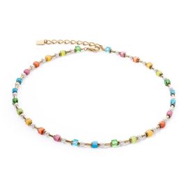 COEUR de LION Necklace Mini Geocube & Pearls Gold Rainbow