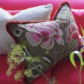 Designers Guild Cushion Rose De Damas Embroidered Cranberry