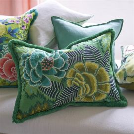 Designers Guild Cushion Rose De Damas Embroidered Jade
