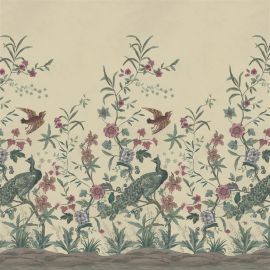 John Derian Wallpaper Peacock Toile Parchment Scene 1