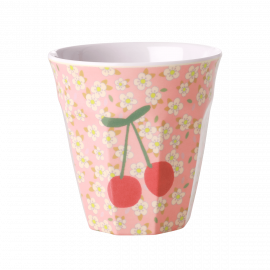Rice Melamine Cup Two Tone Small Flower Cherry