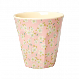 Rice Melamine Cup Two Tone Small Flower Pink