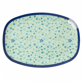 Rice Melamine Rectangular Plate Blue Floral