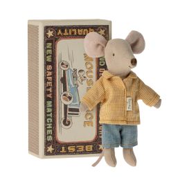 Maileg Mouse in Matchbox Big Brother Yellow Shirt