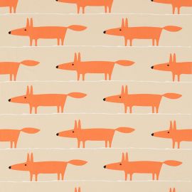 Scion Fabric Mr Fox Applique Tangerine/Linen