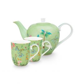 Pip Studio Jolie Flowers Green Tea Set Small