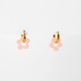 Stella+Gemma Earring Gold Hoop Resin Flower Pink