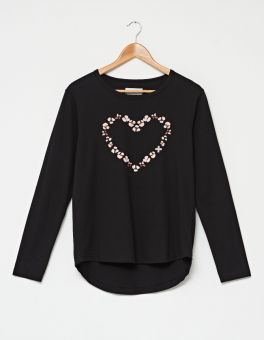 Stella+Gemma T Shirt Long Sleeve Black Camelian Heart