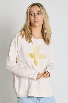 Stella+Gemma Sweater Blush Brushstroke Gold Cross