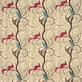 Sanderson Fabric Squirrel & Dove Teal/Red