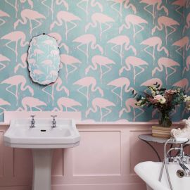 Sanderson Wallpaper Flamingos Turquoise Pink