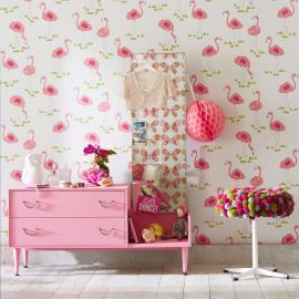 Scion Wallpaper Felicity Flamingo Blancmange/Chalk