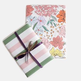 Caroline Gardner Gift Wrap Pastel Flowers/Stripe Double Sided