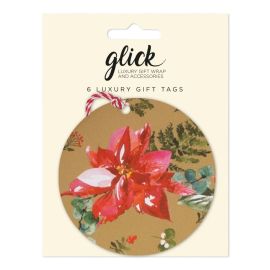 Glick Christmas Gift Tag Poinsettia Gold Pack of 6
