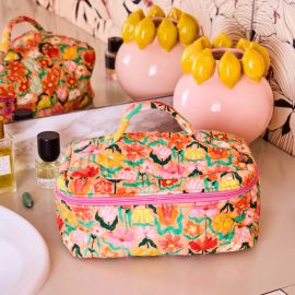 KIP&CO Popping Flowers Peach Quilted Cotton Toiletry Case