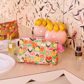 KIP&CO Popping Flowers Peach Quilted Cotton Toiletry Purse