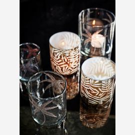 Madam Stoltz Glass Votive Cut Leaves Brown