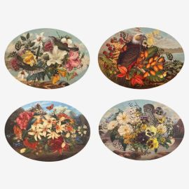 Tanya Wolfkamp Oval Placemat Set of 4 Vintage Birds