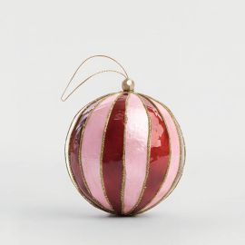 Vixen & Velvet Christmas Decoration Capiz Stripe Pink & Red