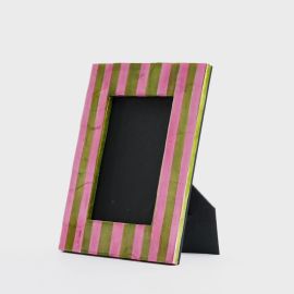 Vixen & Velvet Capiz Photo Frame Pink & Green Stripe
