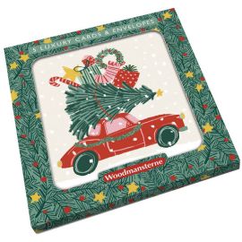 Woodmansterne Christmas Card Pack of 5 Tree on Car