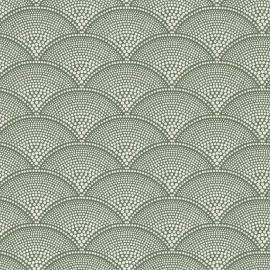 Cole And Son Fabric Feather Fan Jacquard Cream on Olive Green