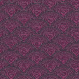 Cole And Son Fabric Feather Fan Jacquard Magenta on Charcoal