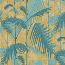 Cole And Son Fabric Palm Jungle Linen Union Ochre & Petrol