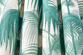 Cole And Son Fabric Palm Jungle Linen Union Teal & Viridian on Chalk