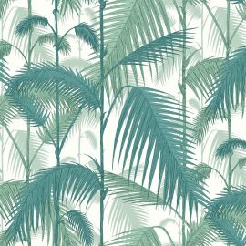 Cole And Son Fabric Palm Jungle Linen Union Teal & Viridian on Chalk