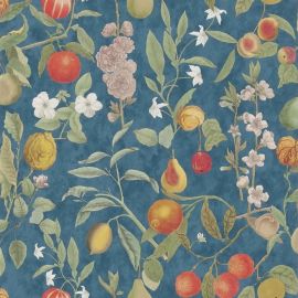 John Derian Wallpaper Orchard Fruits Indigo